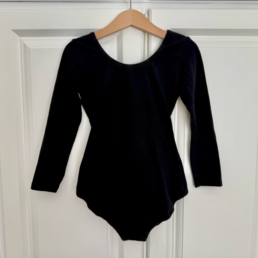 Black Cotton Long Sleeve Leotard with Satin Skirt